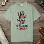 Bay color unisex graphic t-shirt with "Trail Born And Free" design