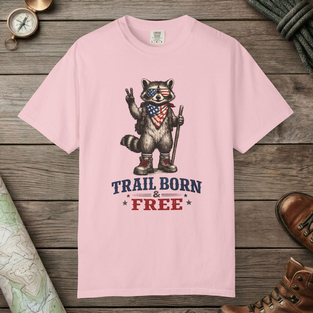 Blossom color unisex graphic t-shirt with "Trail Born And Free" design