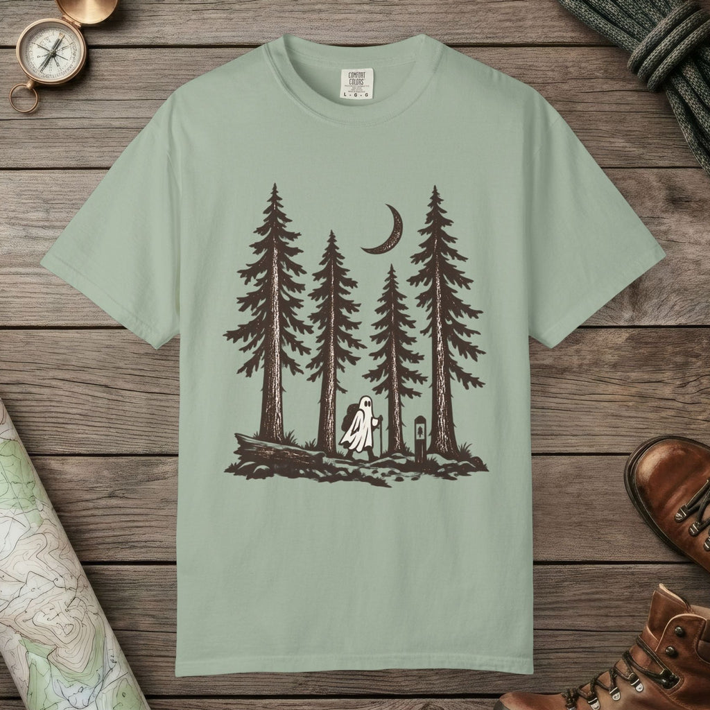 Bay color unisex graphic t-shirt with "Trail Ghost" design
