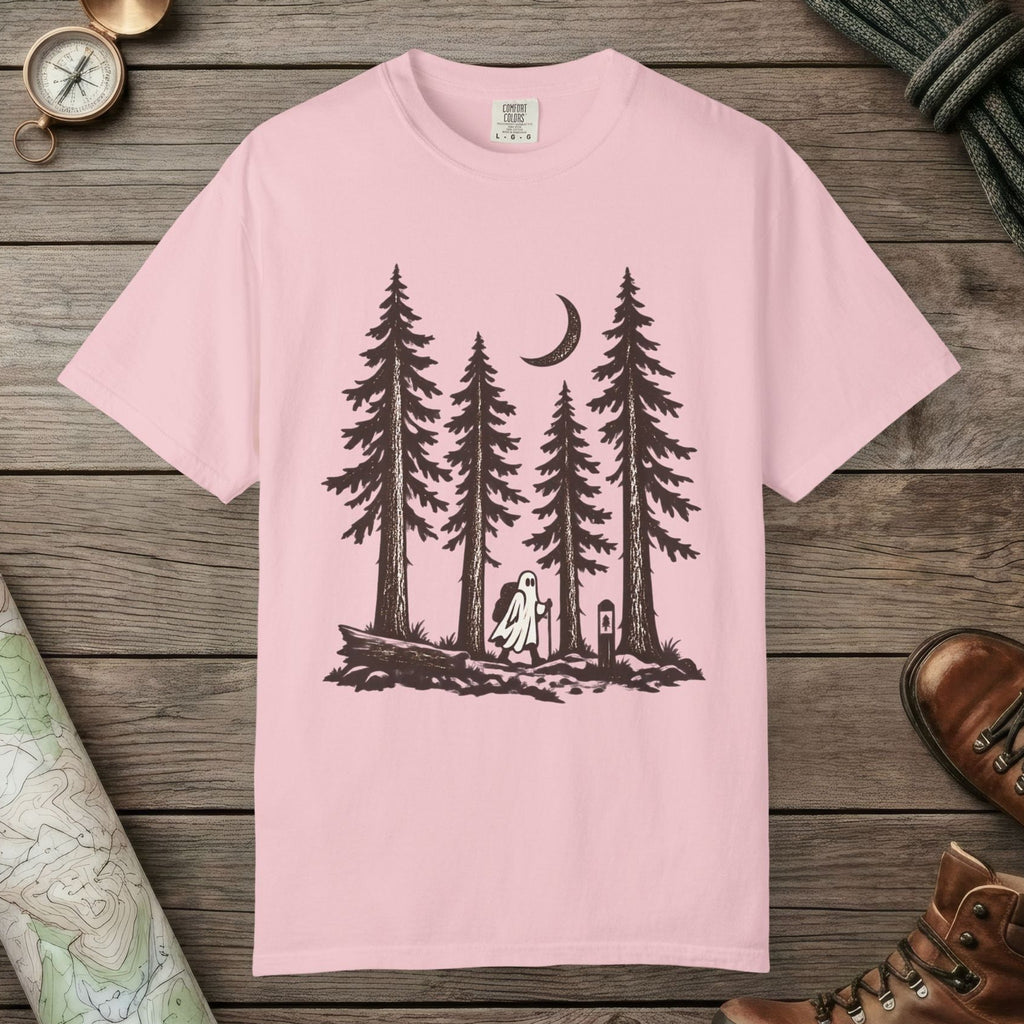 Blossom color unisex graphic t-shirt with "Trail Ghost" design