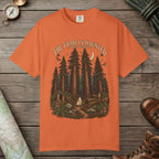 Burnt Orange color unisex graphic t-shirt with "Trail Is Haunted" design