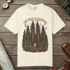 Ivory color unisex graphic t-shirt with "Trail Is Haunted" design