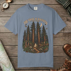 Blue Jean color unisex graphic t-shirt with "Trail Is Haunted" design