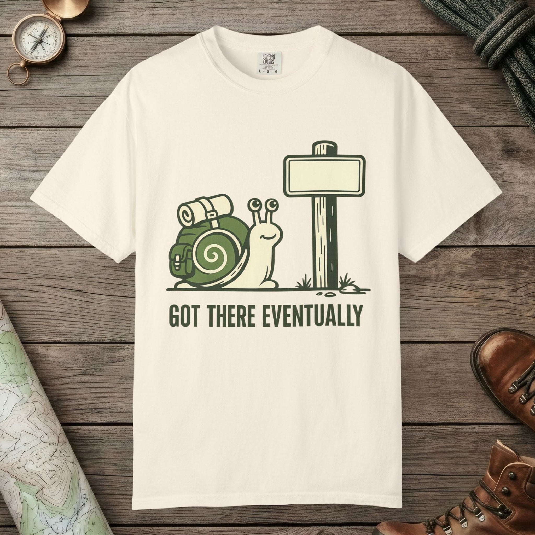 Ivory color unisex graphic t-shirt with "Trail Marker Pride" design