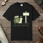 Black color unisex graphic t-shirt with "Trail Marker Pride" design