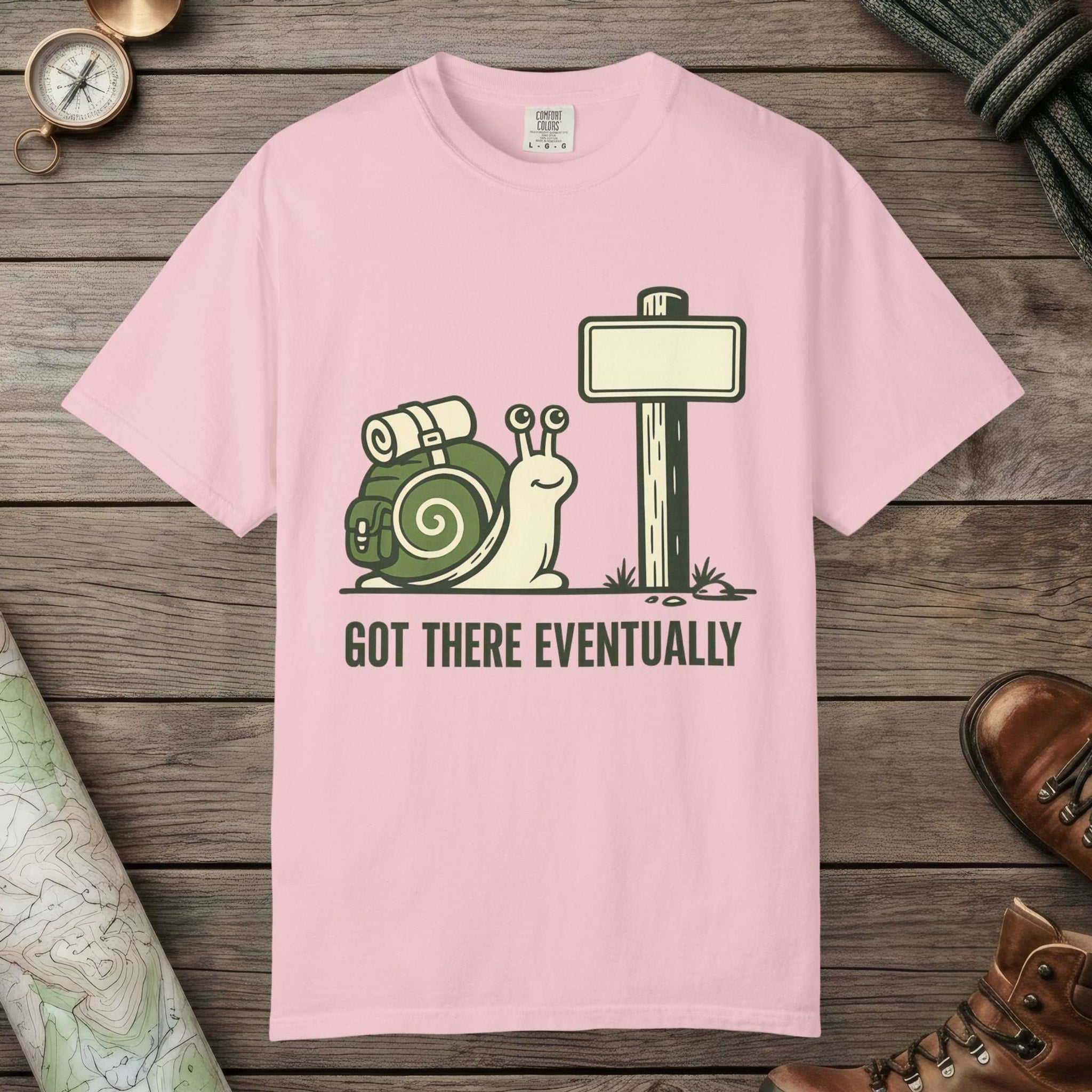 Blossom color unisex graphic t-shirt with "Trail Marker Pride" design