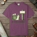 Berry color unisex graphic t-shirt with "Trail Marker Pride" design