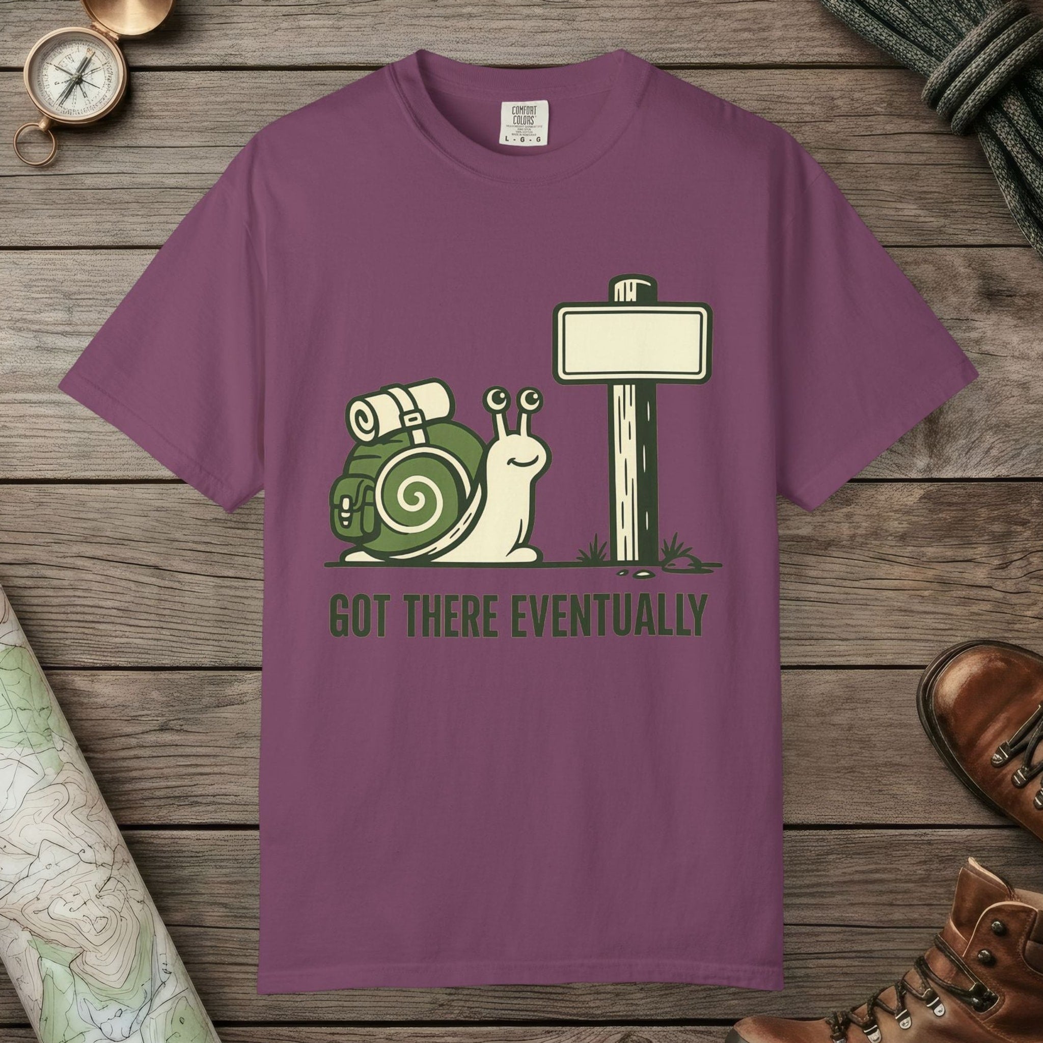 Berry color unisex graphic t-shirt with "Trail Marker Pride" design
