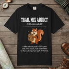 Black color unisex graphic t-shirt with "Trail Mix Addict Definition" design