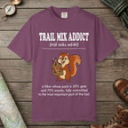 Berry color unisex graphic t-shirt with "Trail Mix Addict Definition" design