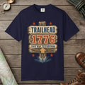 True Navy color unisex graphic t-shirt with "Trailhead 1776" design