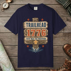 True Navy color unisex graphic t-shirt with "Trailhead 1776" design
