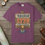 Berry color unisex graphic t-shirt with "Trailhead 1776" design