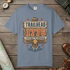 Blue Jean color unisex graphic t-shirt with "Trailhead 1776" design