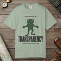 Bay color unisex graphic t-shirt with "Transparent About It Frog" design
