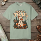 Bay color unisex graphic t-shirt with "Trick Or Trail" design