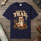 True Navy color unisex graphic t-shirt with "Trick Or Trail" design