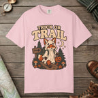 Blossom color unisex graphic t-shirt with "Trick Or Trail" design
