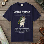 True Navy color unisex graphic t-shirt with "Uphill Whiner Definition" design