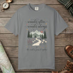 Grey color unisex graphic t-shirt with "Wander Often" design