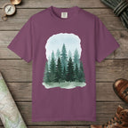 Berry color unisex graphic t-shirt with "Watercolor Forest" design