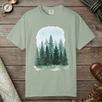 Bay color unisex graphic t-shirt with "Watercolor Forest" design