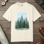 Ivory color unisex graphic t-shirt with "Watercolor Forest" design