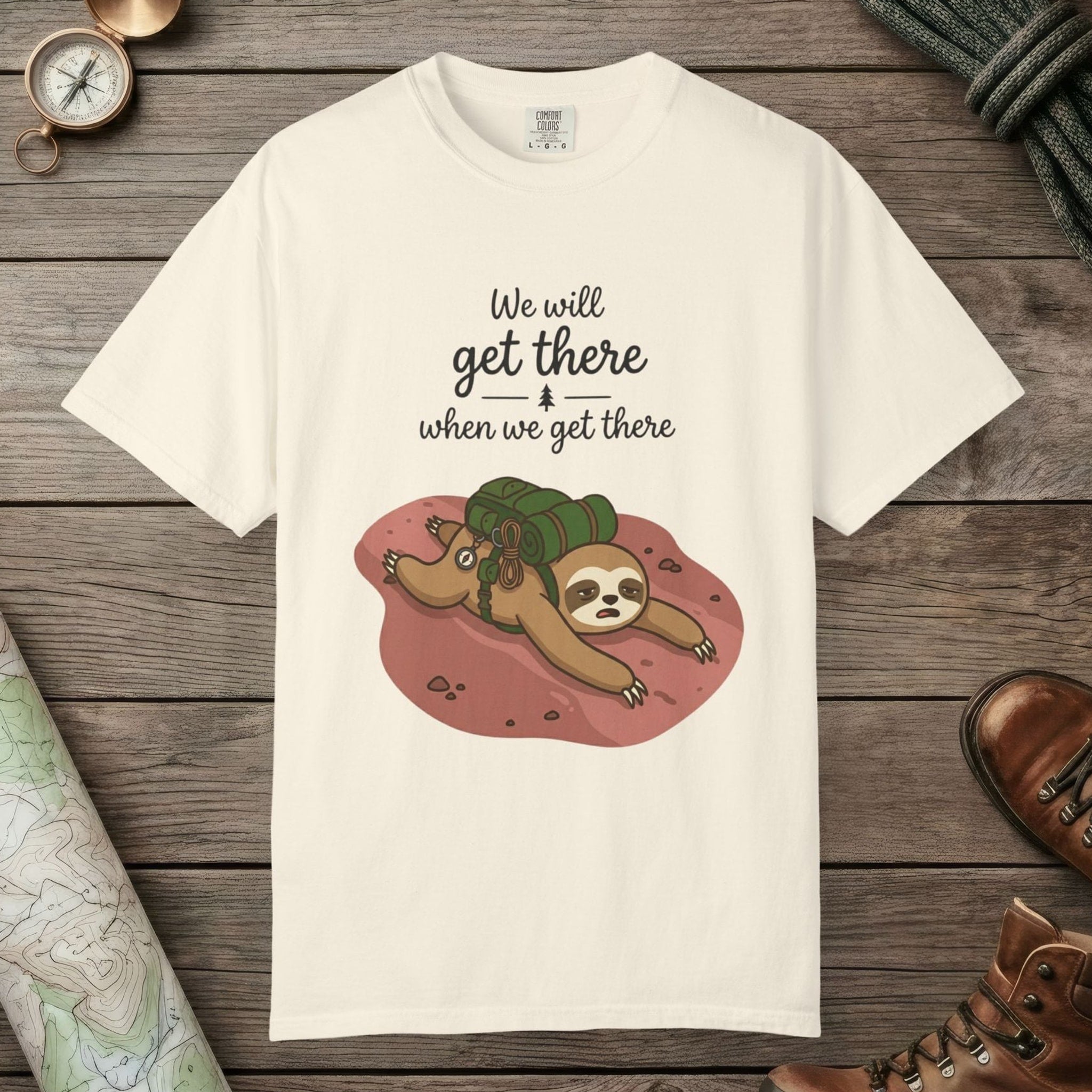 Ivory color unisex graphic t-shirt with "We'll Get There" design