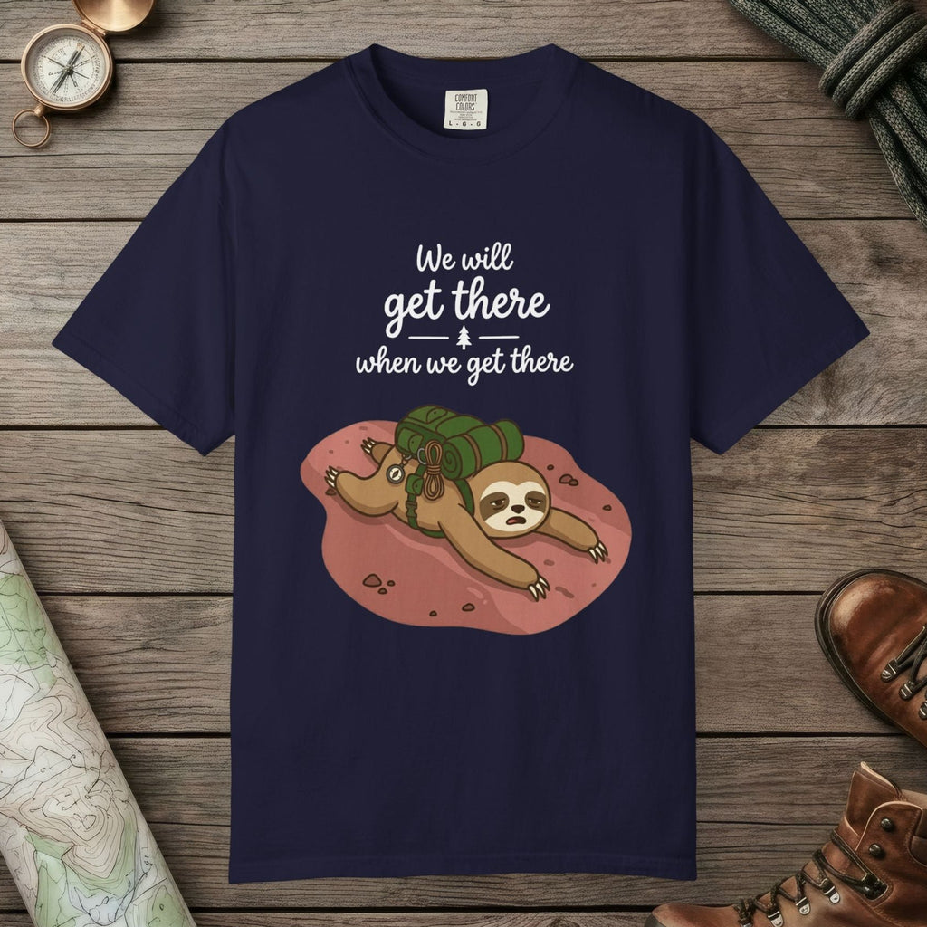 True Navy color unisex graphic t-shirt with "We'll Get There" design