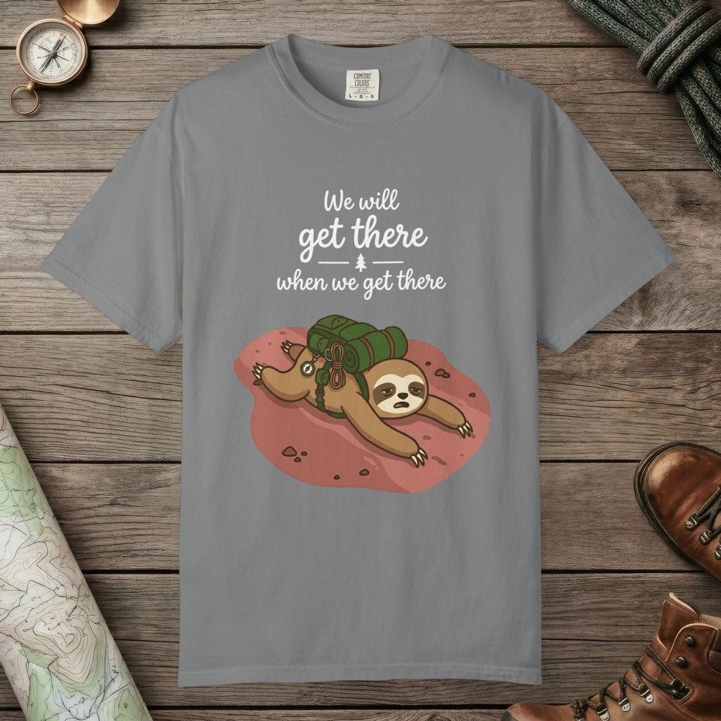 Grey color unisex graphic t-shirt with "We'll Get There" design