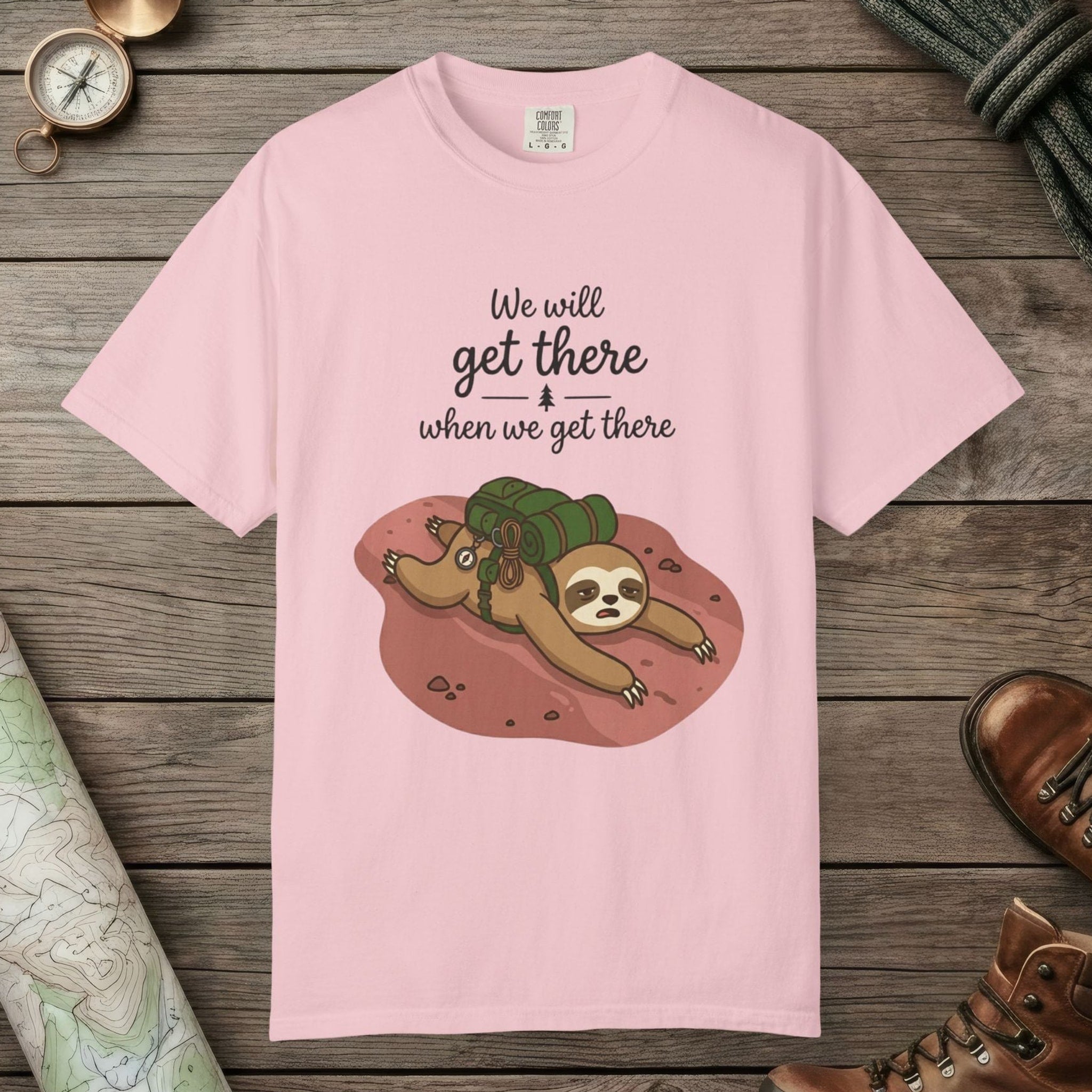 Blossom color unisex graphic t-shirt with "We'll Get There" design
