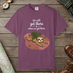 Berry color unisex graphic t-shirt with "We'll Get There" design