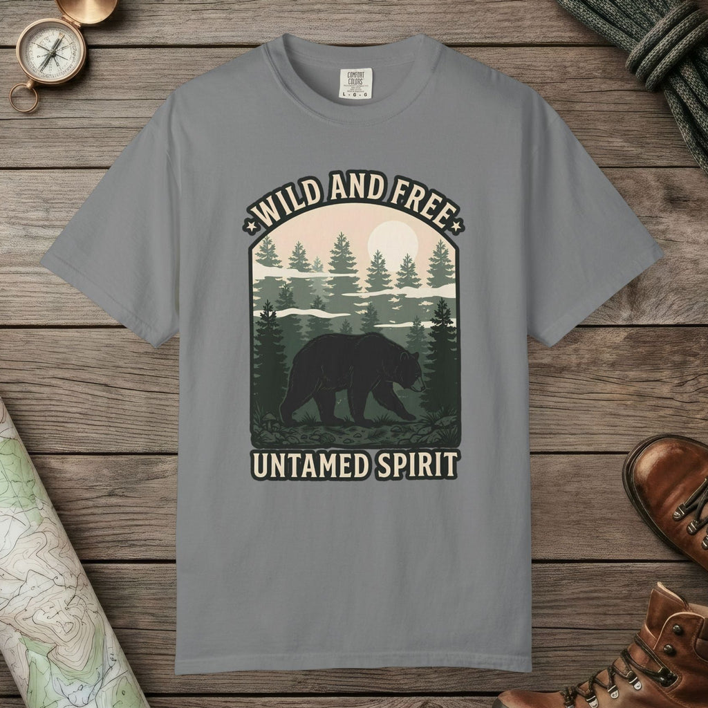 Grey color unisex graphic t-shirt with "Wild And Free" design