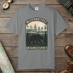 Grey color unisex graphic t-shirt with "Wild And Free" design