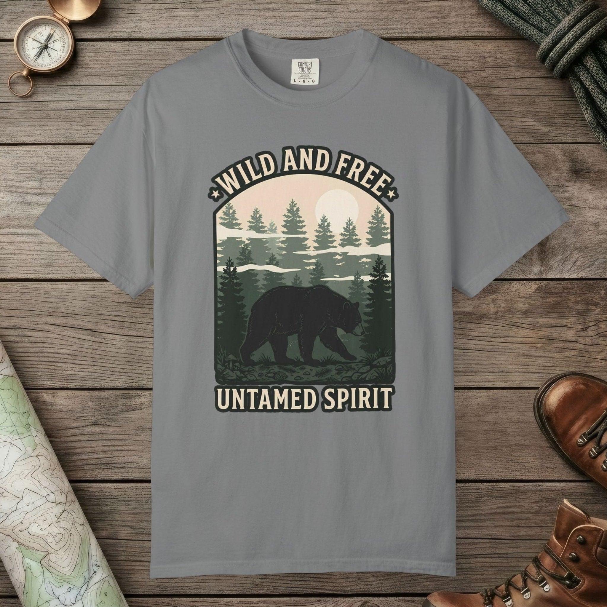 Grey color unisex graphic t-shirt with "Wild And Free" design