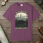 Berry color unisex graphic t-shirt with "Wild And Free" design