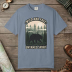 Blue Jean color unisex graphic t-shirt with "Wild And Free" design