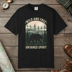 Black color unisex graphic t-shirt with "Wild And Free" design
