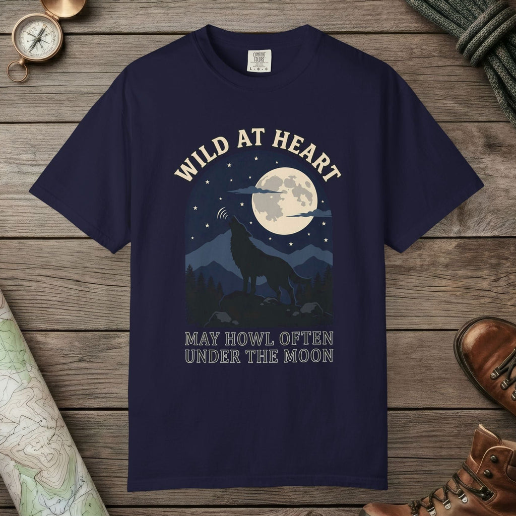 True Navy color unisex graphic t-shirt with "Wild At Heart" design