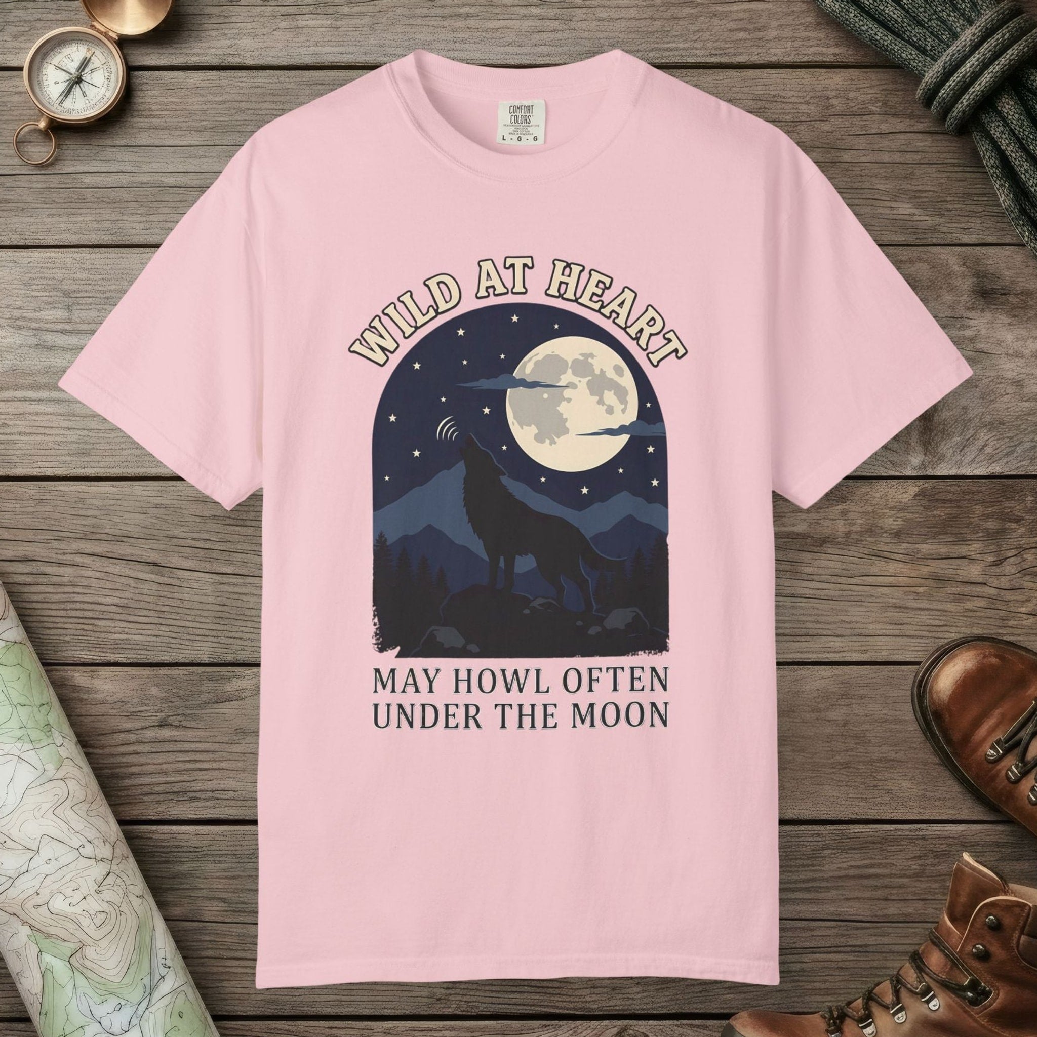 Blossom color unisex graphic t-shirt with "Wild At Heart" design