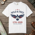 White color unisex graphic t-shirt with "Wild & Free 250" design