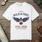White color unisex graphic t-shirt with "Wild & Free 250" design