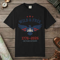 Black color unisex graphic t-shirt with "Wild & Free 250" design