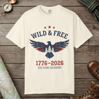 Ivory color unisex graphic t-shirt with "Wild & Free 250" design