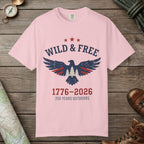 Blossom color unisex graphic t-shirt with "Wild & Free 250" design