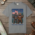 Grey color unisex graphic t-shirt with "Wild Free American" design