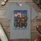 Grey color unisex graphic t-shirt with "Wild Free American" design