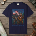 True Navy color unisex graphic t-shirt with "Wild Free American" design