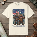 Ivory color unisex graphic t-shirt with "Wild Free American" design