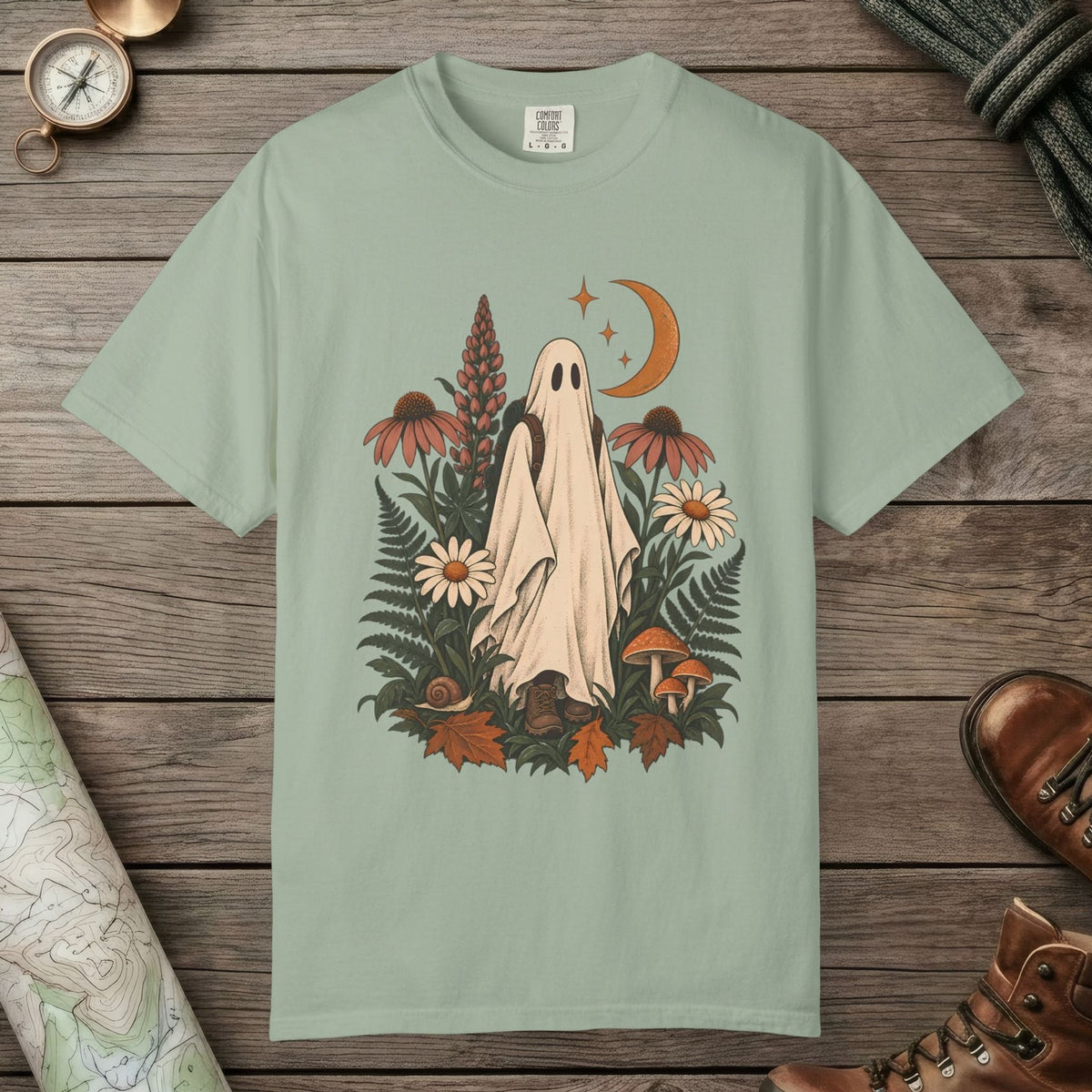 Bay color unisex graphic t-shirt with "Wildflower Wraith" design